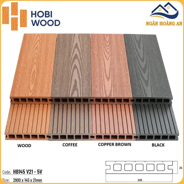 Sàn  Ngoài Trời HobiWood 5 Lỗ Vuông HB145 V21-5V Coffee